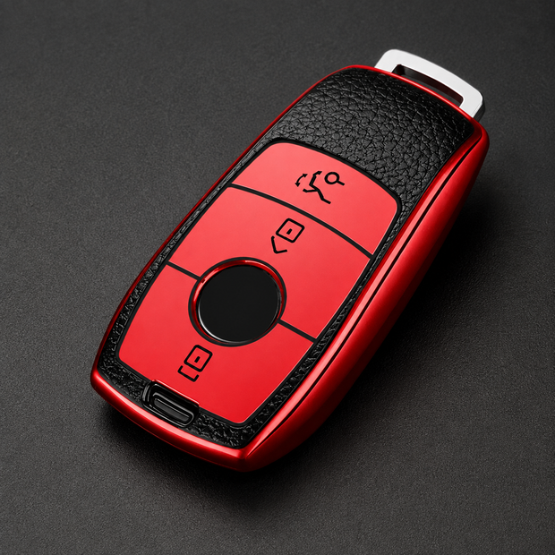 Mercedes-Benz key cover case in red TPU with leather effect panel