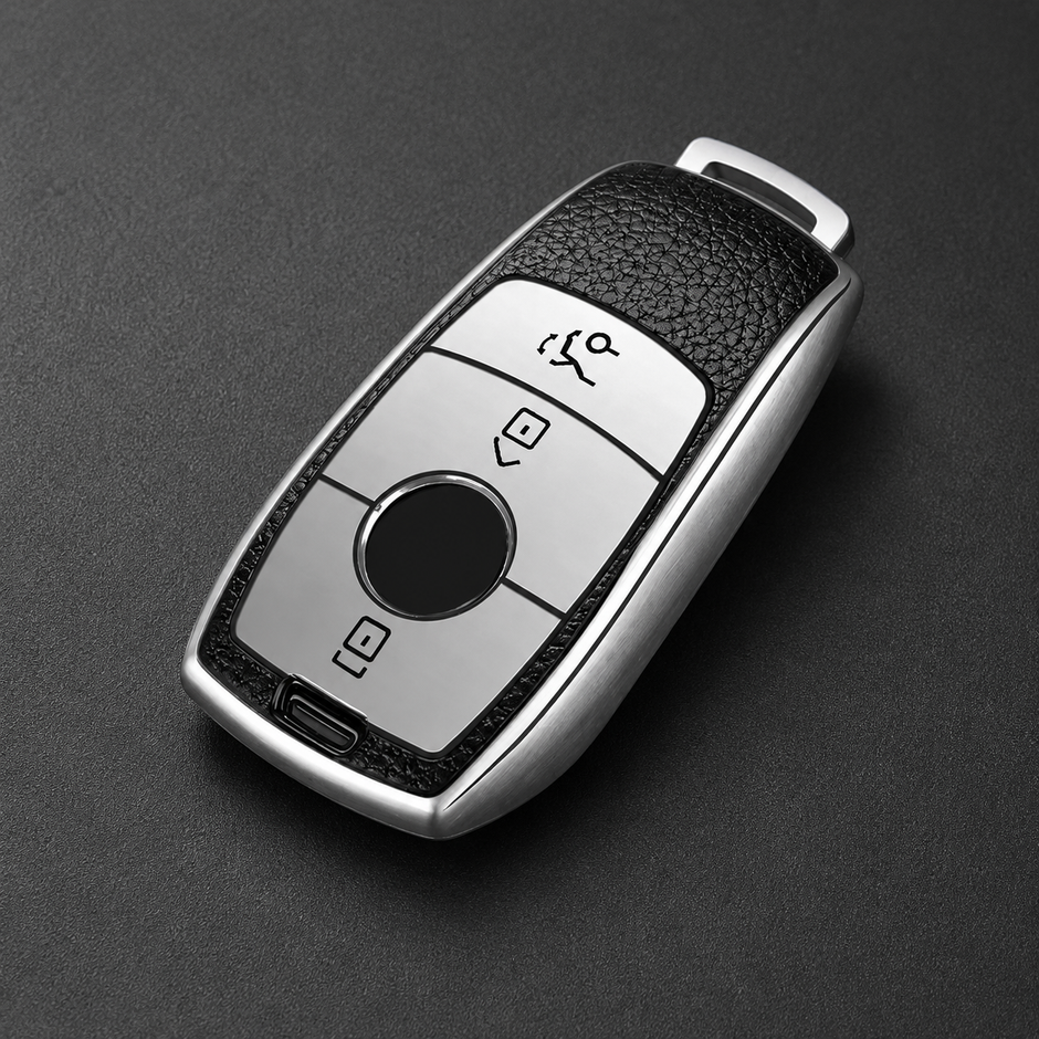 Mercedes-Benz key cover case in silver TPU with leather effect panel