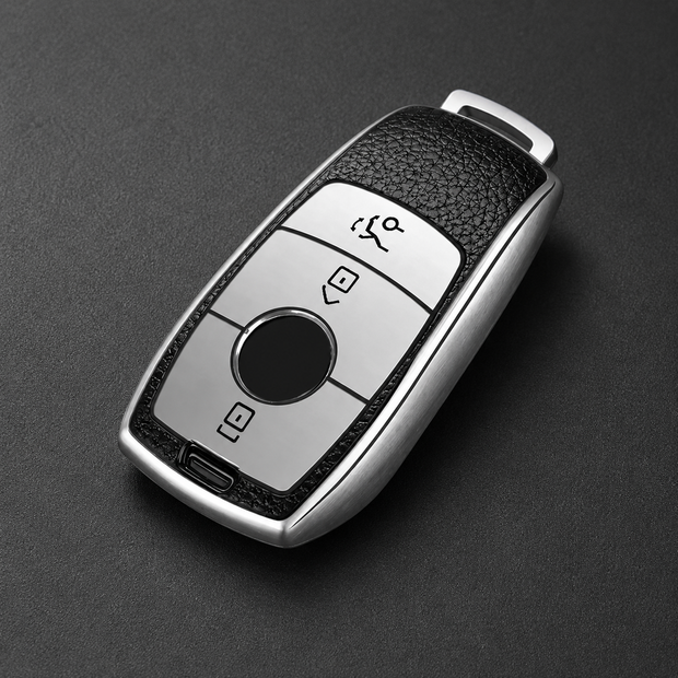 Mercedes-Benz key cover case in silver TPU with leather effect panel