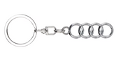 Audi four rings chrome metal keyring on white background