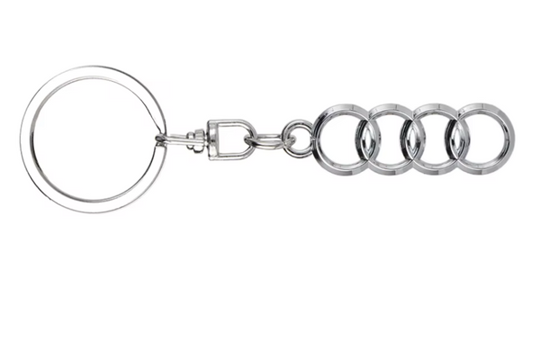Audi four rings chrome metal keyring on white background