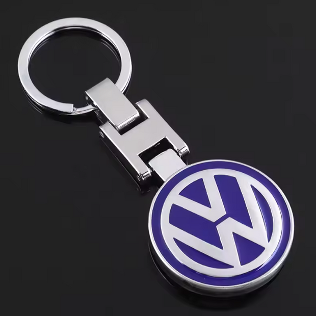 Volkswagen VW chrome and blue enamel round keyring with H-bar connector