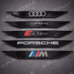 Set of car brand emblems including Audi, AMG, S line, Porsche, and M on a dark background.