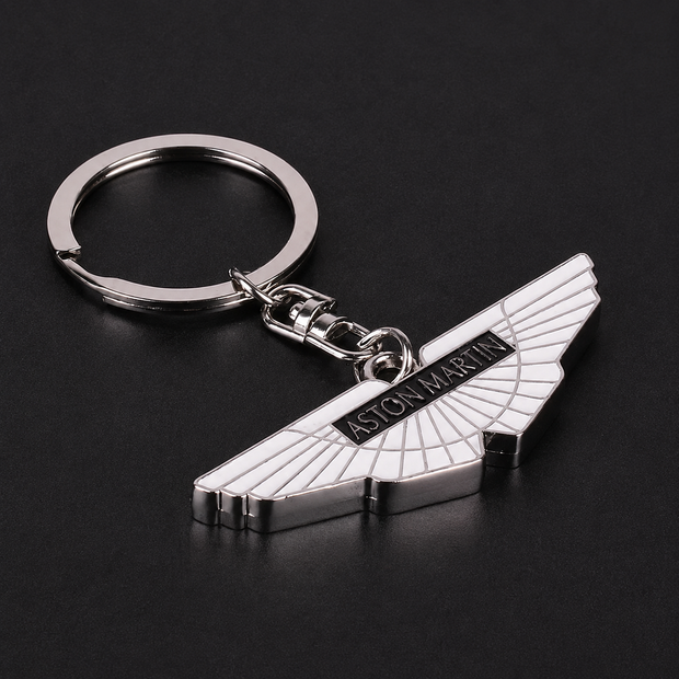 Aston Martin wings chrome and white enamel keyring