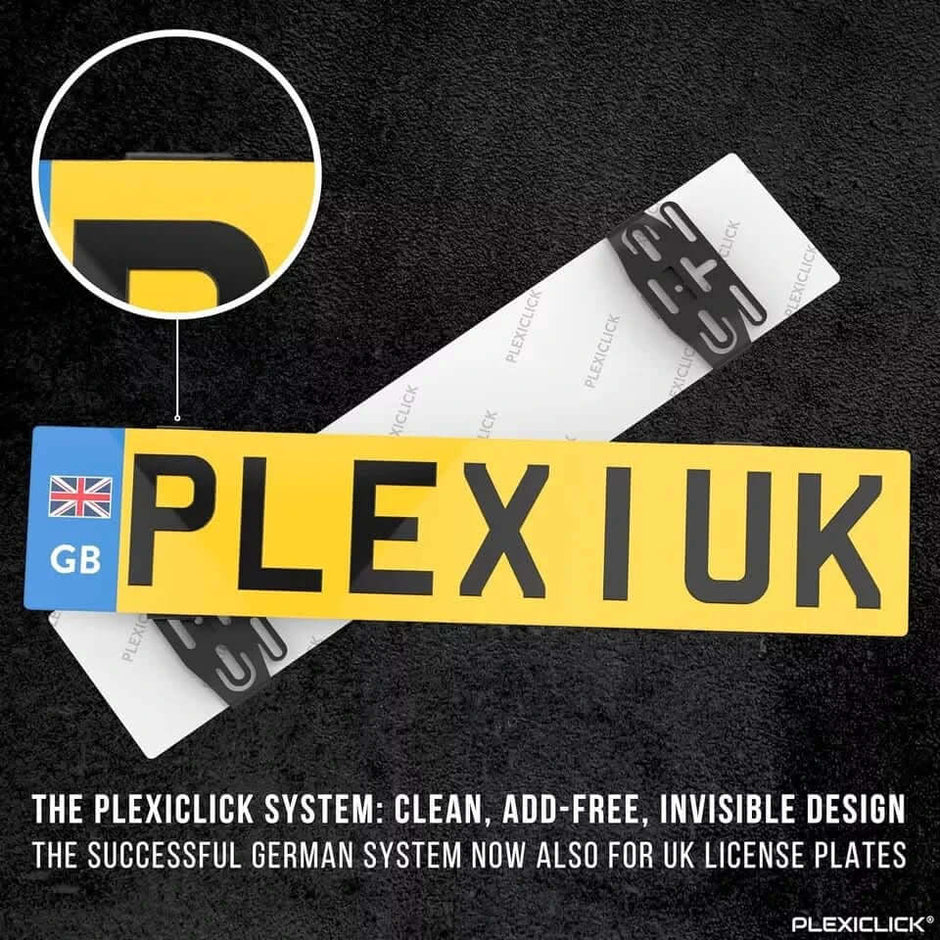 PLEXICLICK® ORIGINAL Number Plate Holder for Cars - Frameless Invisible - Blac